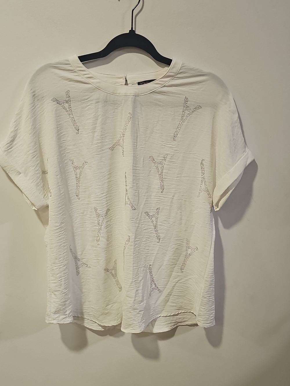 Cream Short-Sleeve Sequin Accent Tee